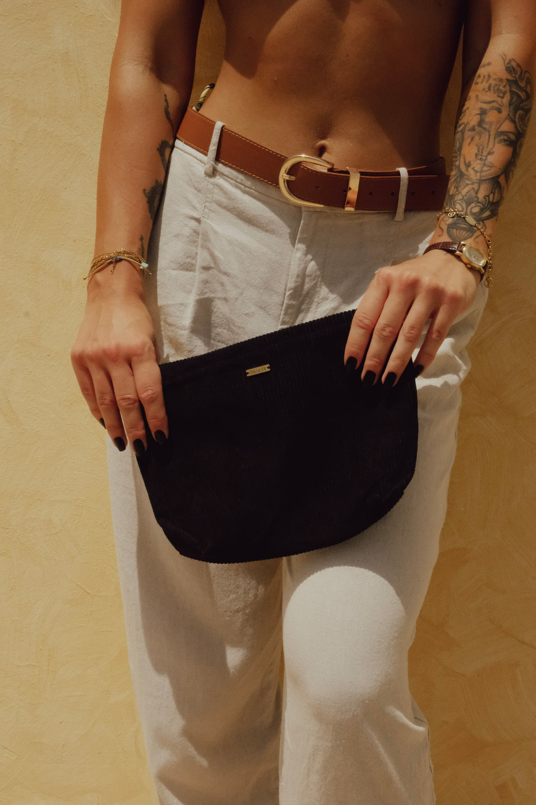 Black corduroy pouch
